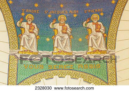 Stock Image - Israel, Close-up of mosaic in Church of St Peter; Gallicantu. Fotosearch