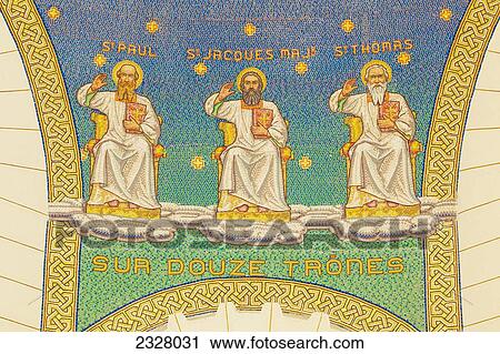 Stock Image - Israel, Close-up of mosaic in Church of St Peter; Gallicantu. Fotosearch