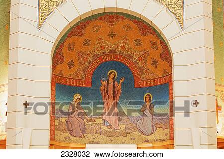 Stock Image - Israel, Close-up of mosaic in Church of St Peter; Gallicantu. Fotosearch