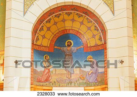 Stock Image - Israel, Close-up of mosaic in Church of St Peter; Gallicantu. Fotosearch