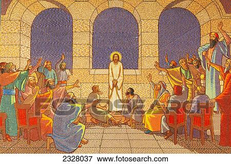 Stock Photo - Israel, Close-up of painting in Church of St Peter; Gallicantu. Fotosearch