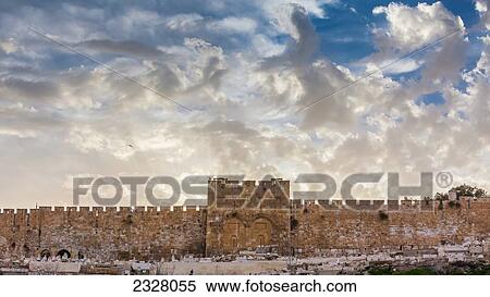 Israel, Cloudy sky above Eastern Gate of old city of Jerusalem; Jerusalem View Large Photo Image Stock Photography - Israel, Cloudy sky above Eastern Gate of old city of Jerusalem; Jerusalem. Fotosearch