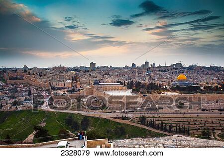 Israel, Elevated view of cityscape with Dome Of Rock; Jerusalem View Large Photo Image Stock Photo - Israel, Elevated view of cityscape with Dome Of Rock; Jerusalem. Fotosearch