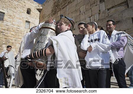 Israel, Jerusalem Old City, Western Wall; Jerusalem, Bar Mitsva celebration with Torah scrolls View Large Photo Image Picture - Israel, Jerusalem Old City, Western Wall; Jerusalem, Bar Mitsva celebration with Torah scrolls. Fotosearch
