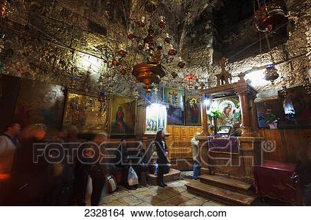 Picture - Israel, mother of Jesus. Church is located in Kidron Valley on foothills of Mount of Olives; Kidron Valley, is regarded by many as burial place of Mary, informally known as Tomb of Virgin Mary, The Church of Sepulchre of Saint Mary. Fotosearch