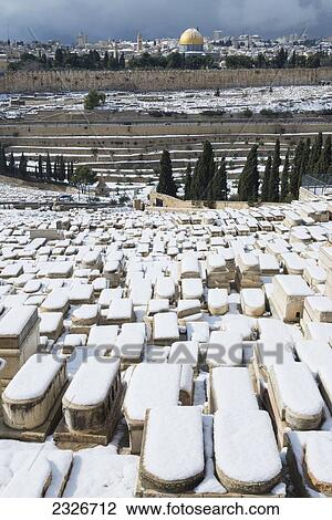 Stock Image - Israel, Mount of Olives; Jerusalem, 2013, Snow in Jerusalem on January 10. Fotosearch
