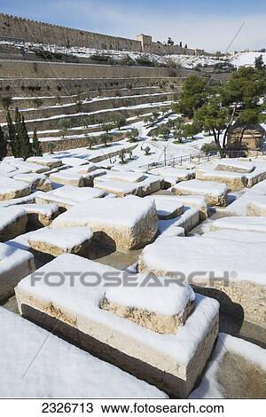 Stock Image - Israel, Mount of Olives; Jerusalem, 2013, Snow in Jerusalem on January 10. Fotosearch