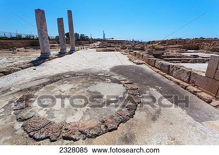 Stock Photography - Israel, near town of Caesarea. Ancient Caesarea Maritima city and harbor was built by Herod Great. city has been populated through late Roman and Byzantine era; Caesarea Maritima National Park, Caesarea Maritima is a national park on Israeli coastline. Fotosearch