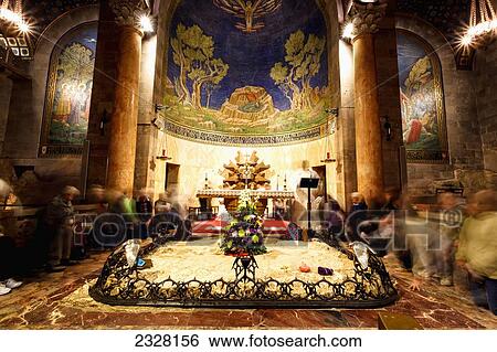 Stock Photograph - Israel, next to Garden of Gethsemane; Jerusalem, is Roman Catholic church located on Mount of Olives in Jerusalem, also known as Church or Basilica of Agony, Church of All Nations. Fotosearch
