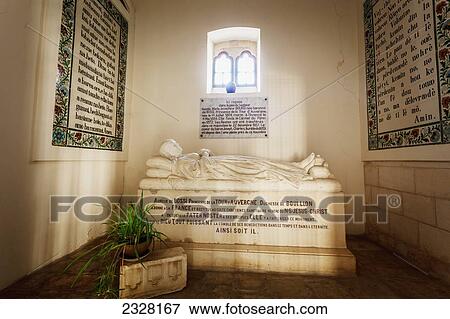 Stock Photo - Israel, This is tomb of Princesse de la Tour de'Auvergne at Church of Pater Noster on Mount of Olives. Church is built over a cave in which Jesus was said to have taught disciples prayer that begins Our Father who art in heaven; Jerusalem. Fotosearch