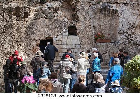 Stock Photo - Israel, Tourists visiting Garden Tomb; Jerusalem. Fotosearch