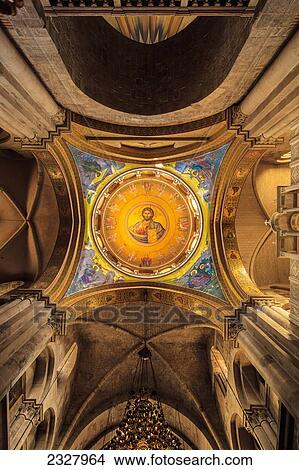 Picture - Israel, where Jesus was crucified; Jerusalem, or Church of Resurrection by Eastern Christians. It is a few steps away from Muristan. Site is venerated as Golgotha, also called Basilica of Holy Sepulchre, Church of Holy Sepulchre. Fotosearch