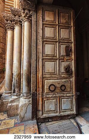 Stock Photo - Israel, where Jesus was crucified; Jerusalem, or Church of Resurrection by Eastern Christians. It is a few steps away from Muristan. Site is venerated as Golgotha, also called Basilica of Holy Sepulchre, Church of Holy Sepulchre. Fotosearch