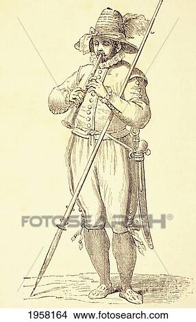 Picture - Italian Peasant Playing Dulzaina. After A 16Th Century Work By Cesare Vecellio. From El Mundo Ilustrado, Published Barcelona, 1880.. Fotosearch