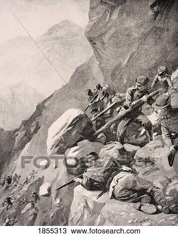 Italian Troops Levering Boulders Down Onto Enemy Soldiers In The Dolomites 1915 From The War Illustrated Album Deluxe Published London 1916 View Large Photo Image Stock Image - Italian Troops Levering Boulders Down Onto Enemy Soldiers In The Dolomites 1915 From The War Illustrated Album Deluxe Published London 1916. Fotosearch
