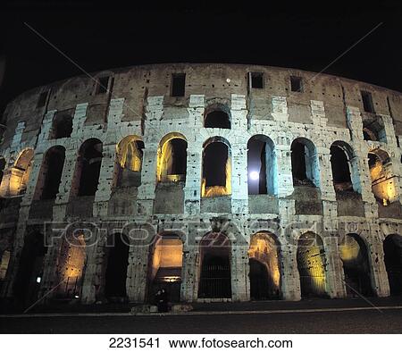 Stock Image - Italy, Colosseum At Full Moon; Rome. Fotosearch