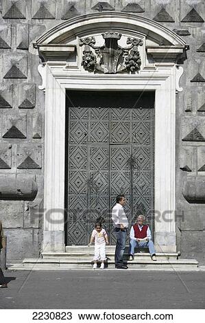 Stock Image - Italy, Door To Gesu Nuovo Church At Gesu Nuovo Piazza; Naples. Fotosearch