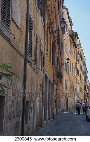 Italy, House Facades At Narrow Street At Rome City Center; Rome View Large Photo Image Stock Photography - Italy, House Facades At Narrow Street At Rome City Center; Rome. Fotosearch