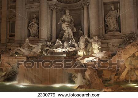 Stock Photo - Italy, The Trevi Fountain At Night; Rome. Fotosearch