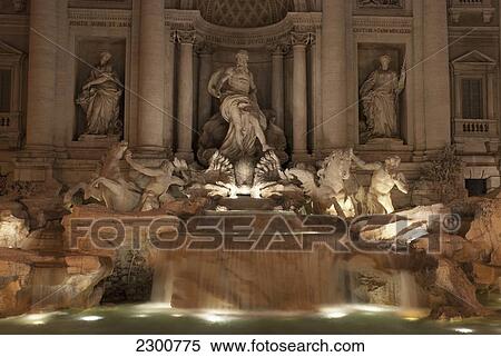 Italy, The Trevi Fountain At Night; Rome View Large Photo Image Stock Photography - Italy, The Trevi Fountain At Night; Rome. Fotosearch