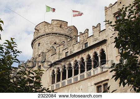 Italy, Trentino, Trento, Bragher castle walls with arched hallway and round flagged tower View Large Photo Image Picture - Italy, Trentino, Trento, Bragher castle walls with arched hallway and round flagged tower. Fotosearch