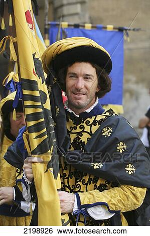Italy, Tuscany, Man In Historical Clothing During Palio Parade; Siena View Large Photo Image Stock Photograph - Italy, Tuscany, Man In Historical Clothing During Palio Parade; Siena. Fotosearch