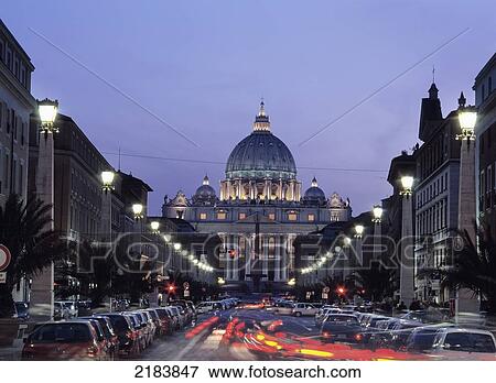 Italy, Vatican (St Peter's Basilica) At Dusk; Rome View Large Photo Image Stock Photo - Italy, Vatican (St Peter's Basilica) At Dusk; Rome. Fotosearch