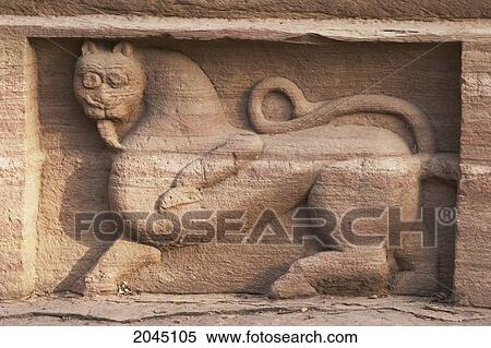Stock Photography - Jain Sculptures Carved In To The Cliff On The Southern Approach To The Fort, Gwalior, Madhya Pradesh, India. Fotosearch