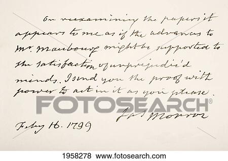 Stock Photo - James Monroe, 1758 - 1831. Fifth President Of The United States Of America. Hand Writing Sample.. Fotosearch