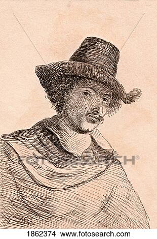 Picture - Jan Baptist Weenix 1621 - Circa 1663 Dutch Artist From 75 Portraits Of Celebrated Painters From Authentic Originals Etched By James Girtin Published London 1817. Fotosearch
