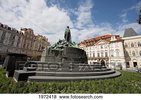 Stock Photo - Jan Hus Memorial On The Old Town Square, Prague, Czech Republic. Fotosearch