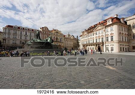 Jan Hus Memorial On The Old Town Square, Prague, Czech Republic View Large Photo Image Stock Photograph - Jan Hus Memorial On The Old Town Square, Prague, Czech Republic. Fotosearch