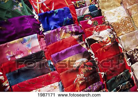 Japan, Beautiful Display Of Many Colorful Silks. View Large Photo Image Stock Image - Japan, Beautiful Display Of Many Colorful Silks.. Fotosearch