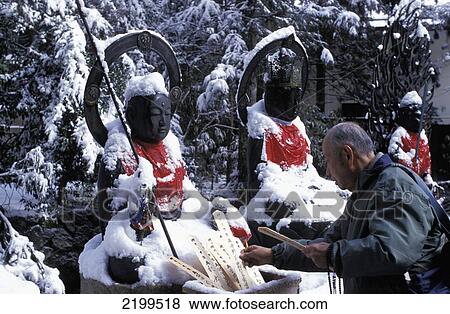 Stock Photo - Japan, Jizo Statues For Children At Okunoin Cemetery; Osaka. Fotosearch