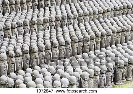 Stock Photo - Japan, Kamakura, Hase-Dera Temple, Jizo-Do Hall, Rows Of Jizo Statues Comfort Souls Of Unborn Children.. Fotosearch