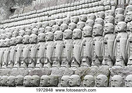 Stock Photo - Japan, Kamakura, Hase-Dera Temple, Jizo-Do Hall, Rows Of Jizo Statues Comfort Souls Of Unborn Children.. Fotosearch