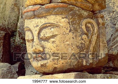Japan, Kyushu, Ancient Stone Buddha Usuki, Okita Ken Face View Large Photo Image Stock Photo - Japan, Kyushu, Ancient Stone Buddha Usuki, Okita Ken Face. Fotosearch