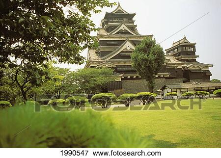 Stock Photo - Japan, Kyushu, Kumumoto Castle, Steep Walled Ancient Stone. Fotosearch