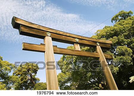 Picture - Japan, Meiji-Jingu Temple; Tokyo, Wooden gate. Fotosearch