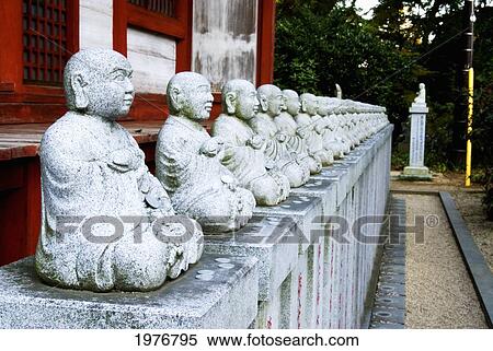 Stock Photography - Japan, Rows Of Small Buddha Statues; Tokyo, Yakuoin Temple, Takao Mountain (Takao-San). Fotosearch