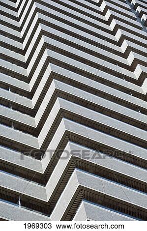 Stock Image - Japan, Tokyo, Akasaka, Izumi Garden Residence, Dramatic Angular Patterned Exterior Of Building.. Fotosearch