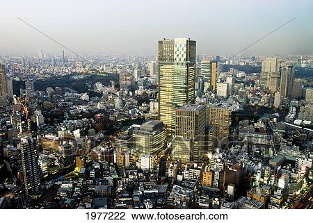 Stock Image - Japan, Tokyo, Arial View of Tokyo Midtown Building; Roppongi. Fotosearch