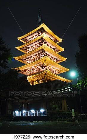 Stock Photography - Japan, Tokyo, Asakusa, Five-Story Pagoda; Senso-Ji Temple. Fotosearch