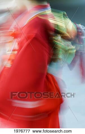 Stock Photo - Japan, Tokyo, Meiji Jingu Shrine, Colorful Blurred Action Kimono.. Fotosearch