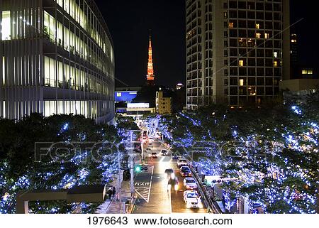 Japan, Tokyo, Roppongi Hills, Holiday Lights And Tokyo Tower. View Large Photo Image Stock Image - Japan, Tokyo, Roppongi Hills, Holiday Lights And Tokyo Tower.. Fotosearch