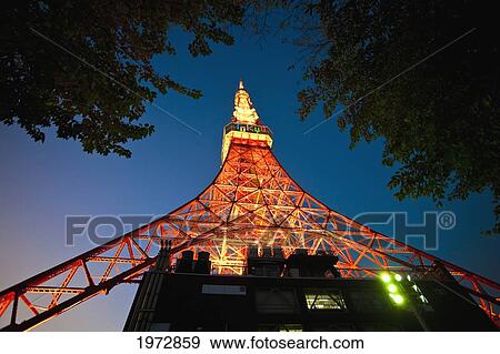 Japan, Tokyo, Tokyo Tower As The Sun Sets. View Large Photo Image Stock Photo - Japan, Tokyo, Tokyo Tower As The Sun Sets.. Fotosearch