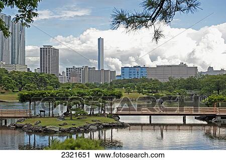 Japan, Tokyo, Water, trees and walkway form urban park with skyscrapers and buildings in background View Large Photo Image Stock Image - Japan, Tokyo, Water, trees and walkway form urban park with skyscrapers and buildings in background. Fotosearch
