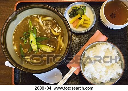 Picture - Japanese Meal With Soup, Rice And Tea; Nara, Japan. Fotosearch