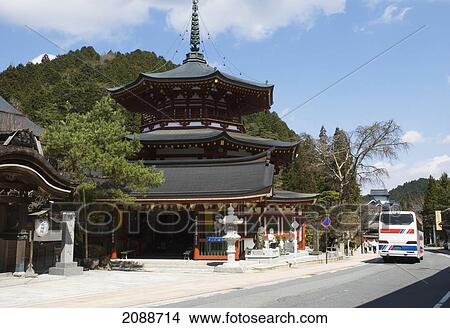 Japanese Temple Seen From The Street; Koyasan Wakayama Japan View Large Photo Image Picture - Japanese Temple Seen From The Street; Koyasan Wakayama Japan. Fotosearch