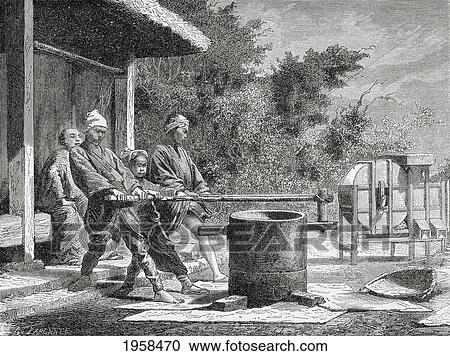 Japanese Workers Using A Rice Mill In Japan In The 19Th Century. From El Mundo En La Mano Published 1875. View Large Photo Image Stock Image - Japanese Workers Using A Rice Mill In Japan In The 19Th Century. From El Mundo En La Mano Published 1875.. Fotosearch